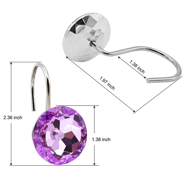 BEAVO Acrylic Fashion Decorative Home Rolling Purple Shower Curtain Hooks Rhinestones Bathroom Bath Baby Room Bedroom Living Room Decor Set of 12 Rings (Purple) - Image 5